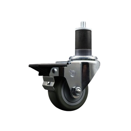 Service Caster 3'' Gray Poly Swivel 1-5/8'' Expanding Stem Caster with Brake SCC-EX20S314-PPUB-PLB-158